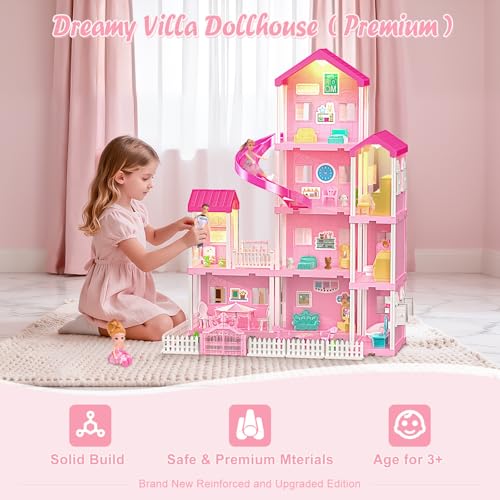 randhar Dreamy Dollhouse Playset for GirlsPrincess Doll House with 4Story 10 areas 2 Dolls Lights PetsFurniture Accessories PretendPlay Toddler Playhouse Gift for 3 4 5 6 7 8 9 Year Old Girls Toys - Image 5
