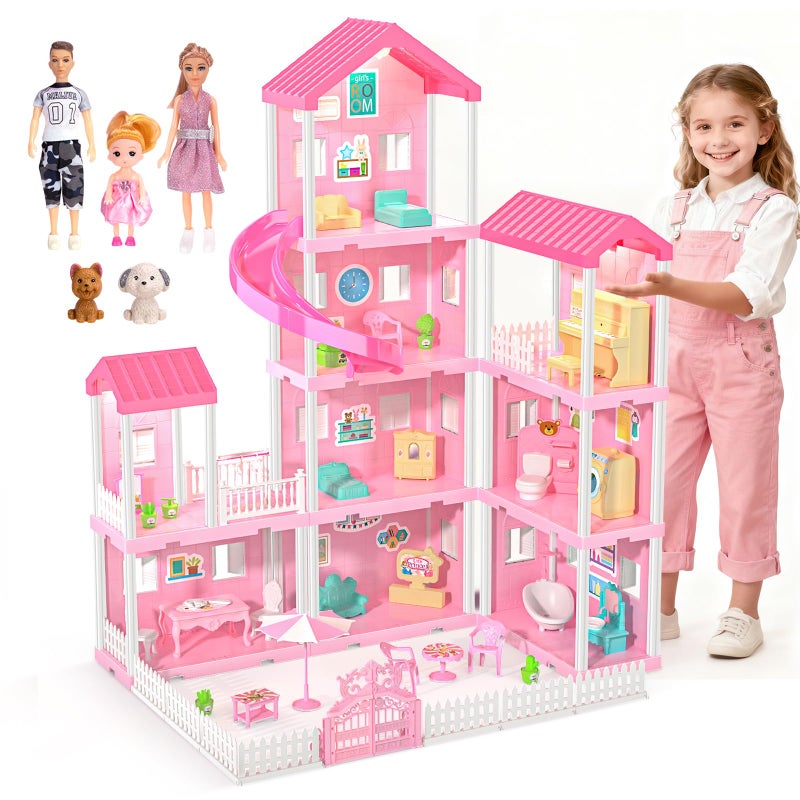 randhar Dreamy Dollhouse Playset for GirlsPrincess Doll House with 4Story 10 areas 2 Dolls Lights PetsFurniture Accessories PretendPlay Toddler Playhouse Gift for 3 4 5 6 7 8 9 Year Old Girls Toys - Image 3