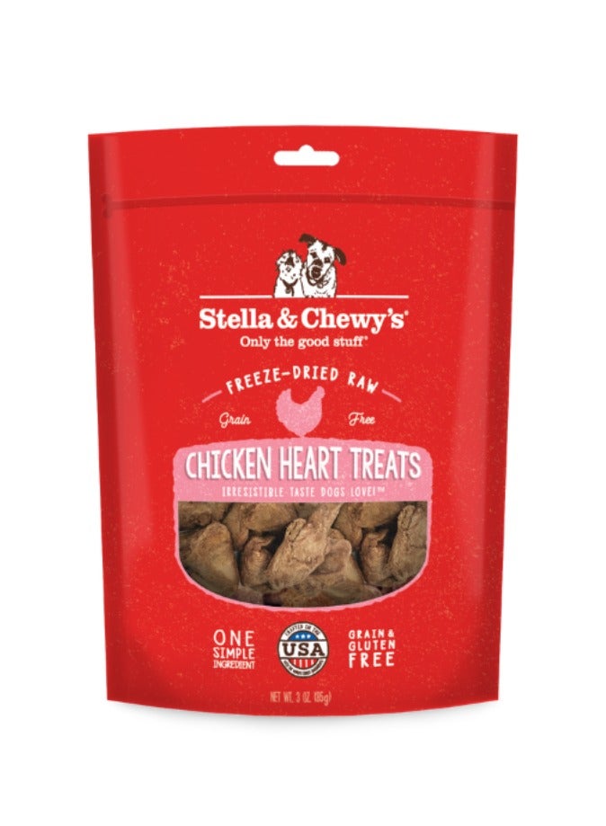 Stella & Chewy's Freeze Dried Raw Single Ingredient Chicken Hearts Dog Treats Bag 85G  - Image 1