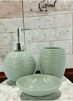 BABAZAM 3 Pieces Bathroom Accessories Set Toothbrush Holder Lotion Liquid Soap Dispenser & Trayy Grey 17x23x10.5cm  - Image 5