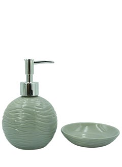 BABAZAM 3 Pieces Bathroom Accessories Set Toothbrush Holder Lotion Liquid Soap Dispenser & Trayy Grey 17x23x10.5cm  - Image 4