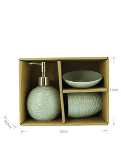 BABAZAM 3 Pieces Bathroom Accessories Set Toothbrush Holder Lotion Liquid Soap Dispenser & Trayy Grey 17x23x10.5cm  - Image 1