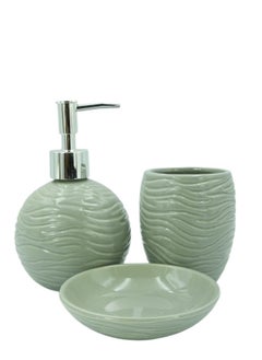 BABAZAM 3 Pieces Bathroom Accessories Set Toothbrush Holder Lotion Liquid Soap Dispenser & Trayy Grey 17x23x10.5cm  - Image 2