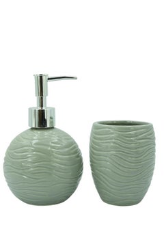 BABAZAM 3 Pieces Bathroom Accessories Set Toothbrush Holder Lotion Liquid Soap Dispenser & Trayy Grey 17x23x10.5cm  - Image 3