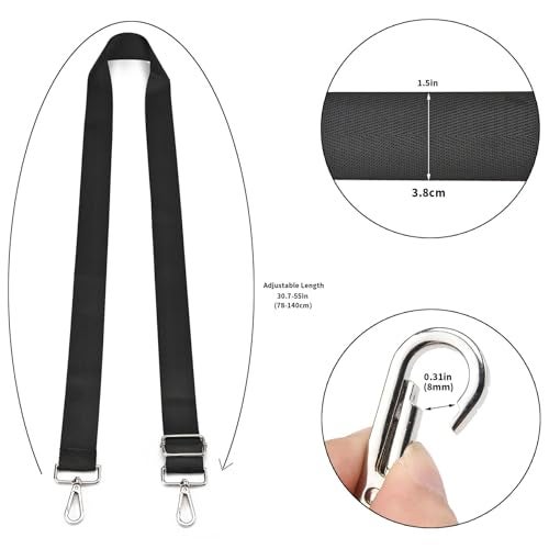 IIDEA Adjustable Crossbody Purse Strap Replacement, Wide Shoulder Strap with Silver Hardware, Universal for Handbags & Canvas Bags(Black) - Image 4