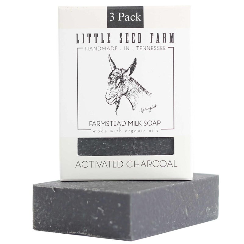 Little Seed Farm Organic Goatâ€™s Milk Soap â€“ 3 Pack of Activated Charcoal Facial and Body Bars â€“ Handmade and Cruelty Free â€“ Detoxifying and Deep Cleaning â€“ Unscented for Sensitive Skin, Net Wt. 4.75oz - Image 1