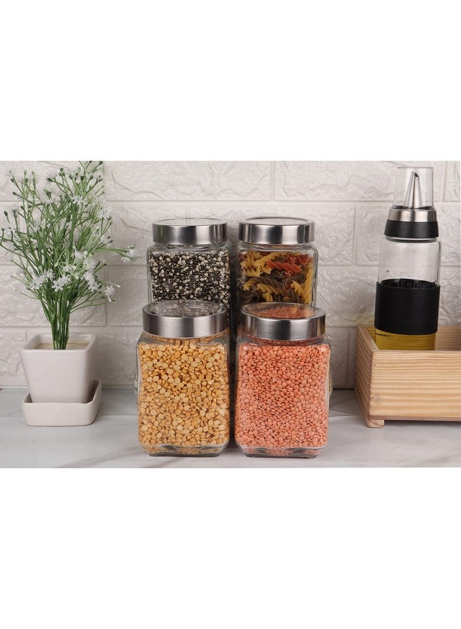 Femora Femora Transperent Glass Jars for Kitchen| Kitchen Storage Jars| Glass Jars| 1 Year Warranty| Airtight| Jars for Snacks, Fry Food, Masala, Spice, Pickles, Cookies| 1550ml| Set of 4 - Image 1