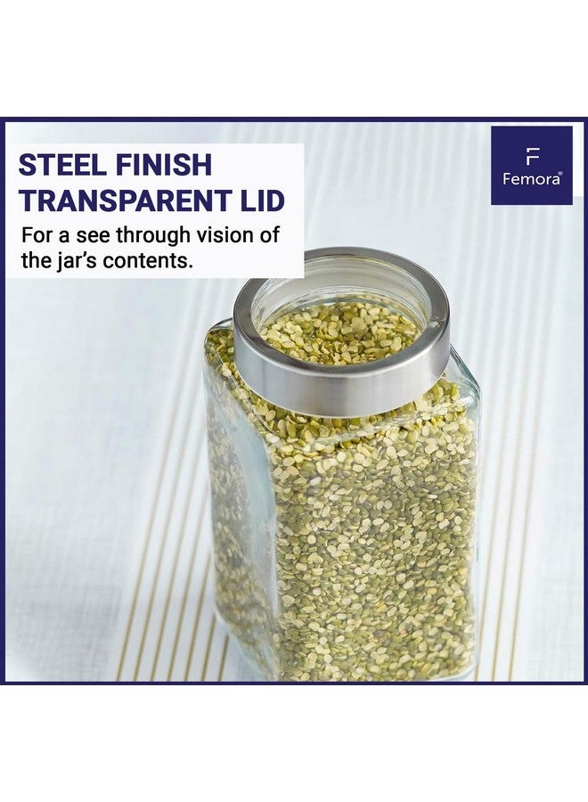 Femora Femora Transperent Glass Jars for Kitchen| Kitchen Storage Jars| Glass Jars| 1 Year Warranty| Airtight| Jars for Snacks, Fry Food, Masala, Spice, Pickles, Cookies| 1550ml| Set of 4 - Image 4