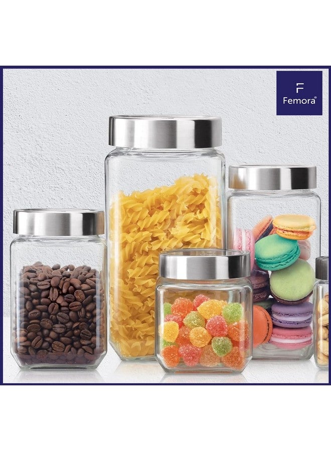 Femora Femora Transperent Glass Jars for Kitchen| Kitchen Storage Jars| Glass Jars| 1 Year Warranty| Airtight| Jars for Snacks, Fry Food, Masala, Spice, Pickles, Cookies| 1550ml| Set of 4 - Image 2