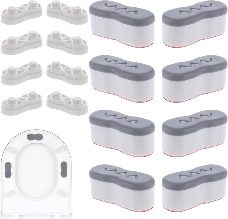 salbsever 8Pcs Bidet Height-increasing Pads Toilet Seat Risers Toilet Lid Rubber Bumpers with 2 Heights Adjustment Grey & Clear Self Adhesive Universal Bidet Bumpers Replacement Bumpers for Toilet Seat - Image 1