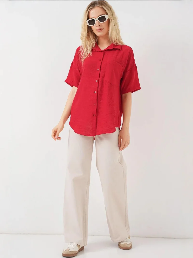 بيغ دارت قميص كتان بقصة فضفاضة بأزرار وجيب