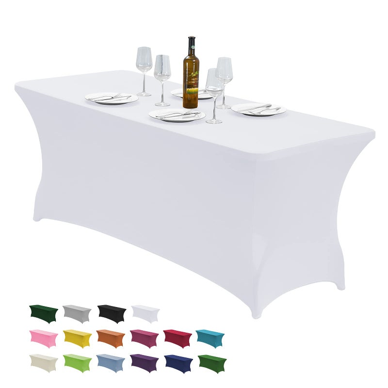 CWK 4FT Stretch Spandex Table Cover for Rectangular Tables  Elastic Fitted Tablecloth for Folding Tables Wrinkle Resistant Durable Table Protector for Parties Weddings Banquets  Events White