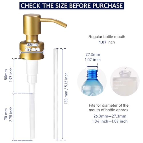 Komashr 4PC Soap Dispenser Lids 304 Stainless Steel Replacement Pump with Waterproof Label Stickers 8 Pack Tubes Fit 28400 Thread Neck Bottlesfor Dish Soap Lotions ConditionerShampooGold - Image 3