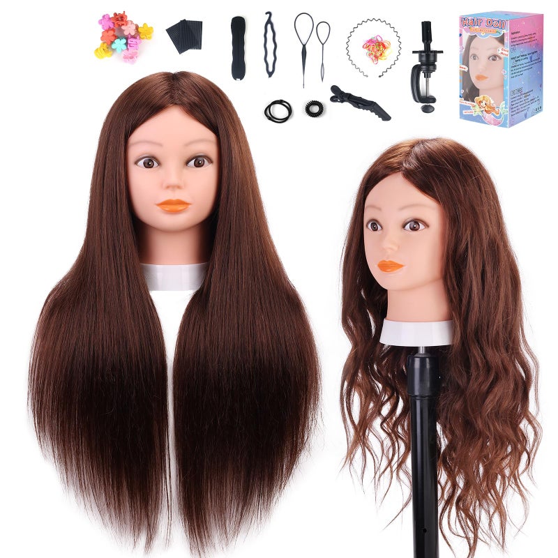 Mannequin Head with 80 Real Human Hair MYSWEETY 26 Hairdresser Practice Styling Training Head Cosmetology Manikin Doll Head with Clamp Holder DIY Braiding Set
