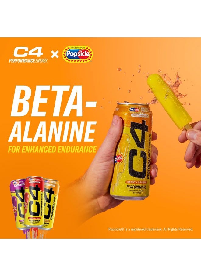 C4 Energy Drink x Grape Popsicle, Carbonated Sugar Free Pre Workout Performance Drink with no Artificial Colors or Dyes, 16 Oz, Pack of 12