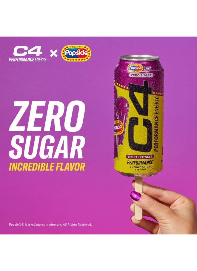 C4 Energy Drink x Grape Popsicle, Carbonated Sugar Free Pre Workout Performance Drink with no Artificial Colors or Dyes, 16 Oz, Pack of 12