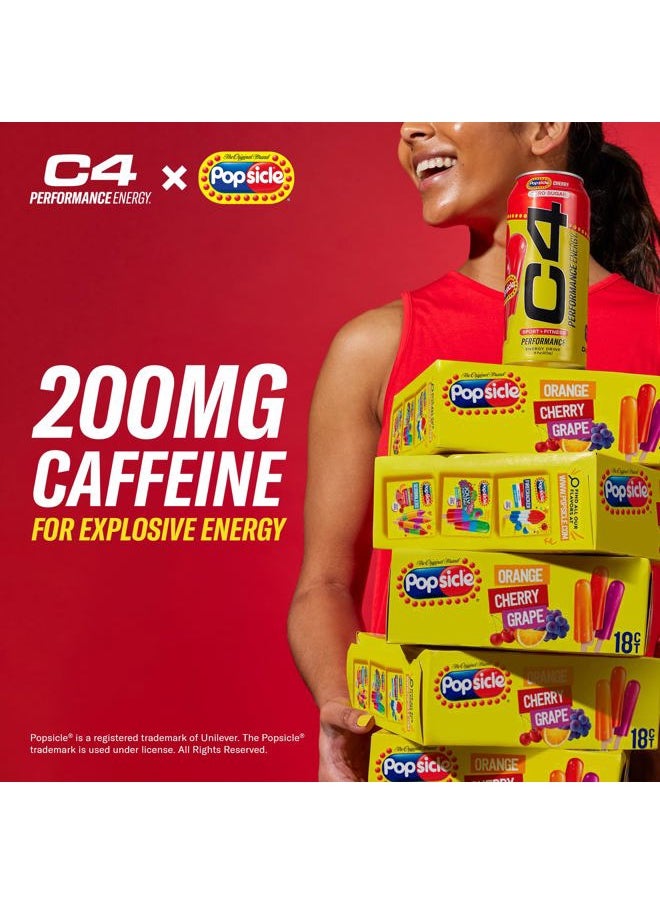 C4 Energy Drink x Grape Popsicle, Carbonated Sugar Free Pre Workout Performance Drink with no Artificial Colors or Dyes, 16 Oz, Pack of 12