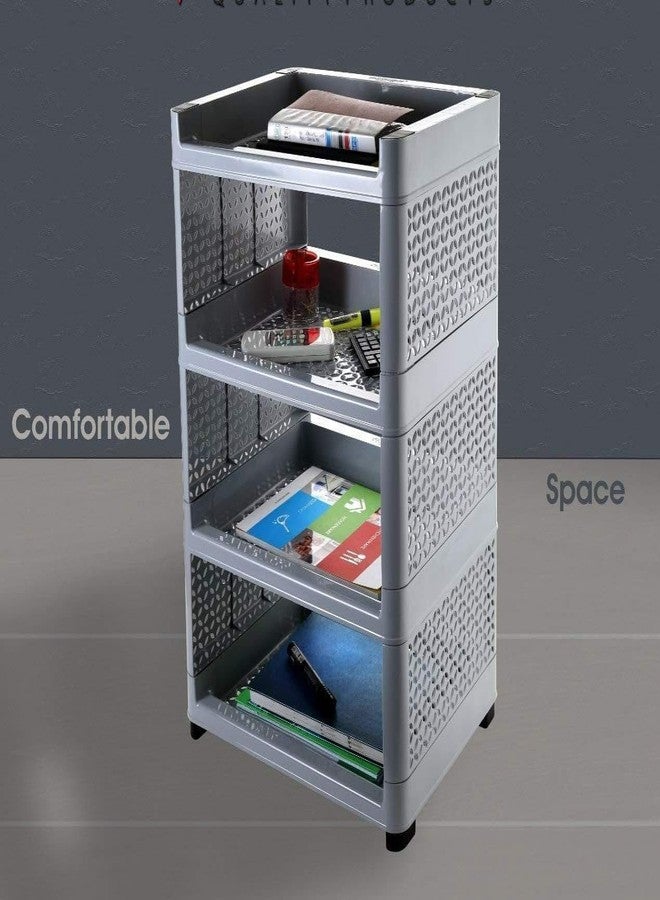 4-Tier Multipurpose Plastic Storage Rack – Durable Organizer Shelf for Kitchen, Bathroom, Office & Home | Utility Stand with Side Panels | Space-Saving Stackable Design - Image 2