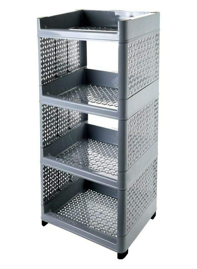 4-Tier Multipurpose Plastic Storage Rack – Durable Organizer Shelf for Kitchen, Bathroom, Office & Home | Utility Stand with Side Panels | Space-Saving Stackable Design - Image 1