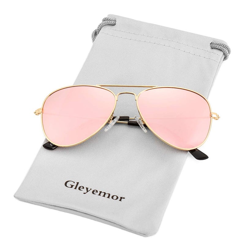 Gleyemor Kids Polarized Aviator Sunglasses for Little Girls Boys Age 3-8 (Gold/Pink Mirror) - Image 1