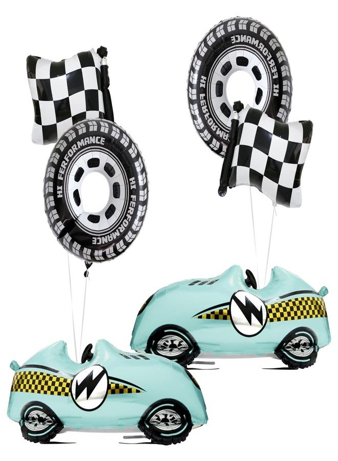 Deermon Blue Race Car Wheel Tire Checkered Black and White Racing Flag Balloons, Racing Vehicles Sports Car Themed Balloon For One Two Fast Baby Shower Birthday Christmas Party Decorations Supplies - Image 5