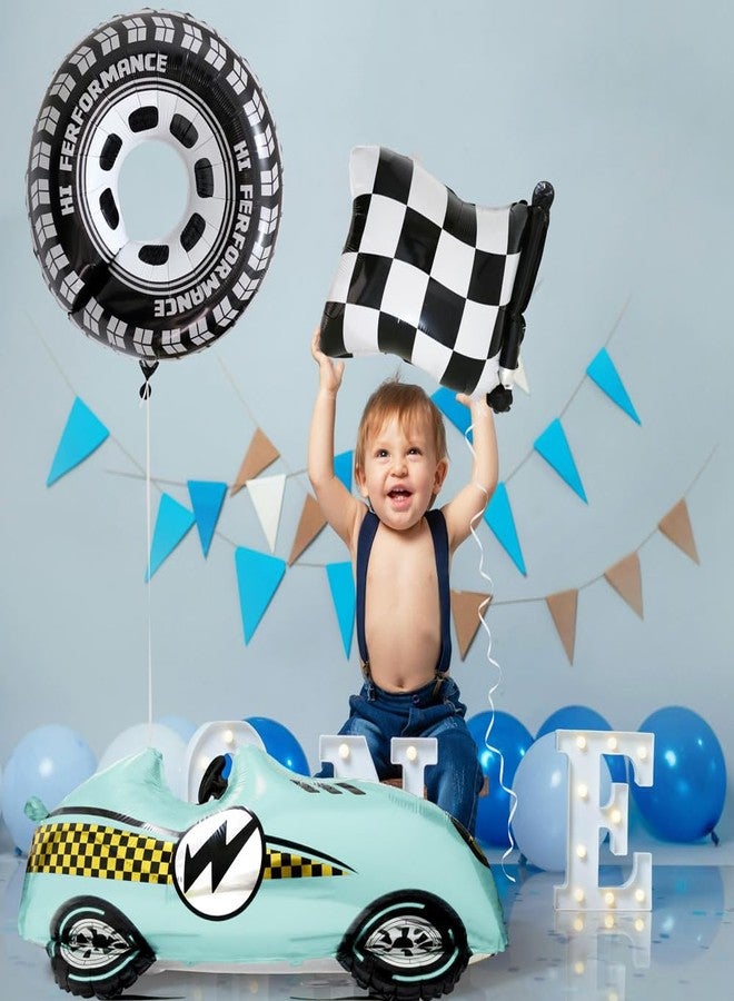 Deermon Blue Race Car Wheel Tire Checkered Black and White Racing Flag Balloons, Racing Vehicles Sports Car Themed Balloon For One Two Fast Baby Shower Birthday Christmas Party Decorations Supplies - Image 2