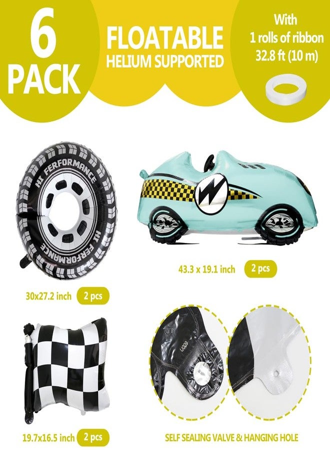 Deermon Blue Race Car Wheel Tire Checkered Black and White Racing Flag Balloons, Racing Vehicles Sports Car Themed Balloon For One Two Fast Baby Shower Birthday Christmas Party Decorations Supplies - Image 4