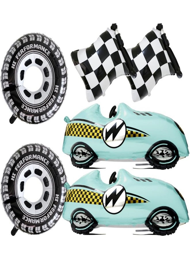 Deermon Blue Race Car Wheel Tire Checkered Black and White Racing Flag Balloons, Racing Vehicles Sports Car Themed Balloon For One Two Fast Baby Shower Birthday Christmas Party Decorations Supplies - Image 1