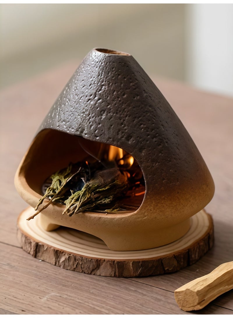 Aromancy Ceramic Incense Fireplace Burner Set with Sandalwood Sticks 80g Arabic Bakhoor Burner Style Aromatherapy Fireplace Decor with Wooden Base Luxury Home Fragrance Incense Holder for Ramadan Eid Gift - Image 5