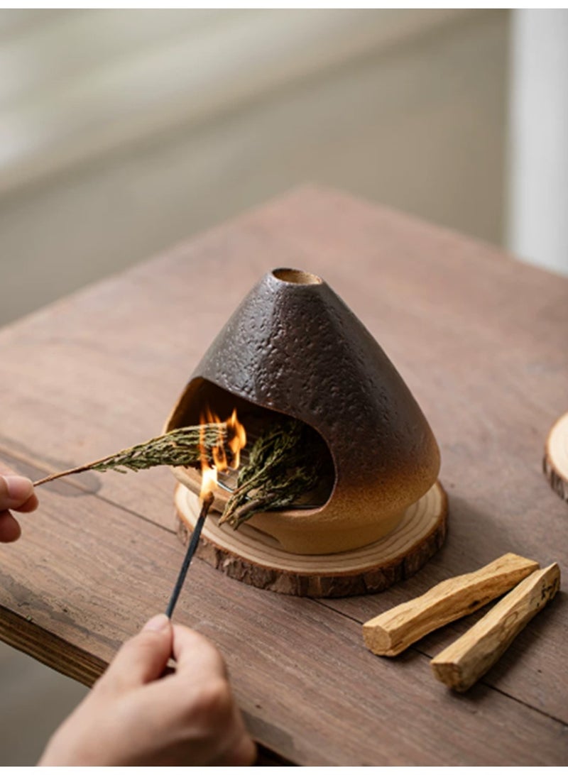 Aromancy Ceramic Incense Fireplace Burner Set with Sandalwood Sticks 80g Arabic Bakhoor Burner Style Aromatherapy Fireplace Decor with Wooden Base Luxury Home Fragrance Incense Holder for Ramadan Eid Gift - Image 4