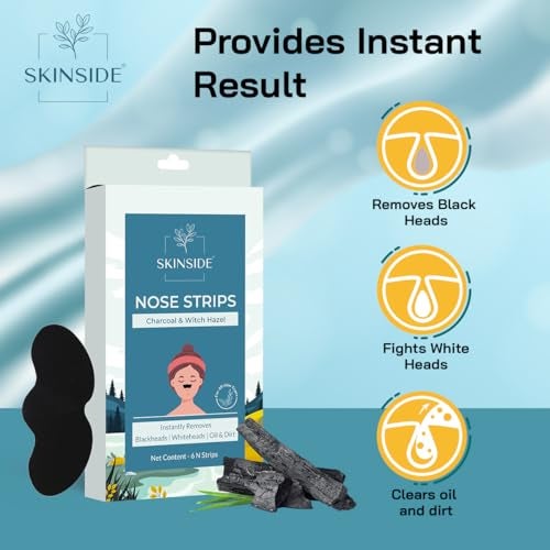SkinSide Blackhead Remover Nose Strips with Charcoal & Witch Hazel | For Instantly Removing Black Heads & White Heads (Painless) for Men & Women | Deep Cleanses & Unclogs Pores (Pack of 6) - Image 3