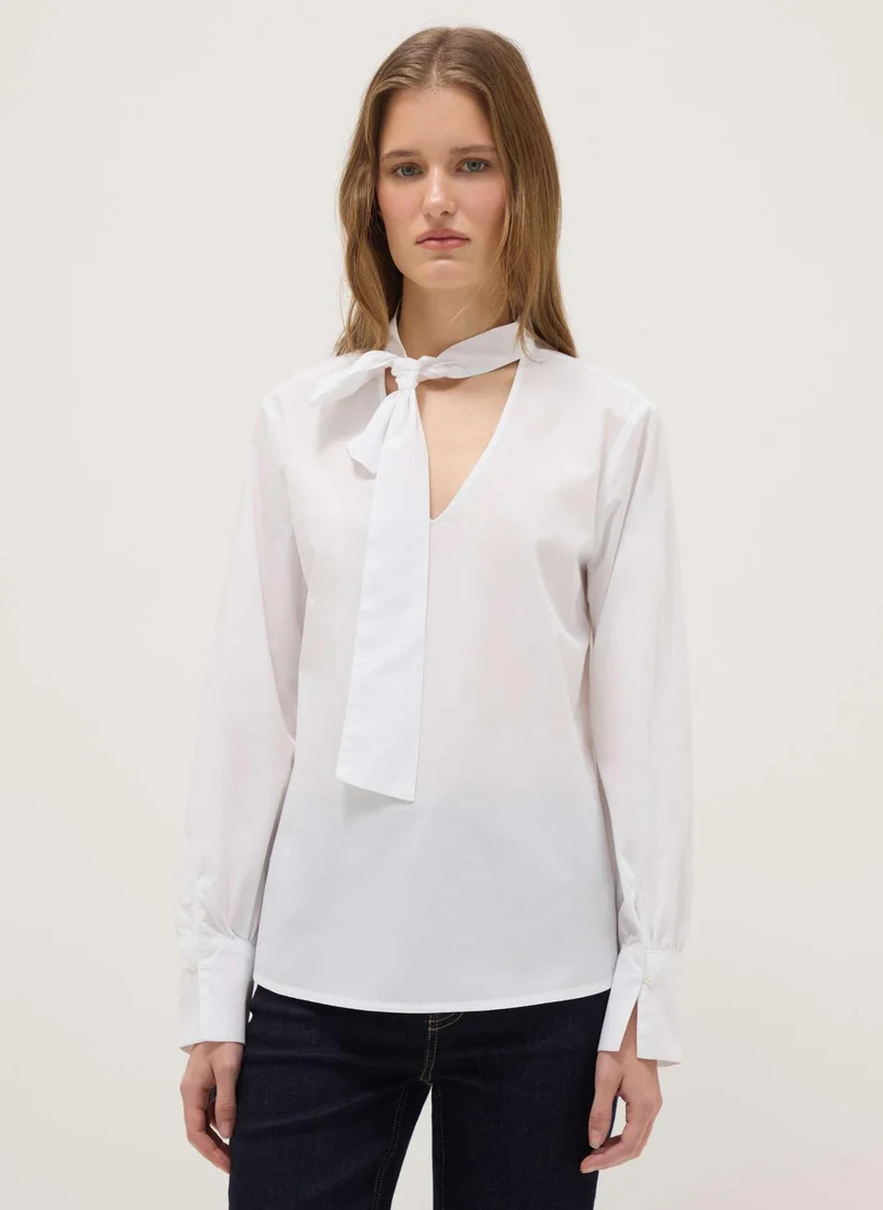 Ovs OVS White pure cotton regular fit shirt with ribbon collar