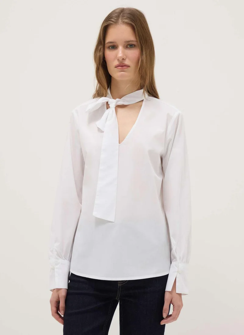 Ovs OVS White pure cotton regular fit shirt with ribbon collar