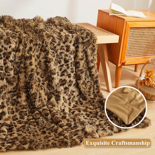 XeGe Luxury Faux Fur Leopard Print Throw, Soft 50x60 Cheetah Print Fluffy Blanket, Shaggy Plush Decorative Couch Throw, Cute Furry Fuzzy Animal Print Blanket for Sofa Bed, Brown - Image 4
