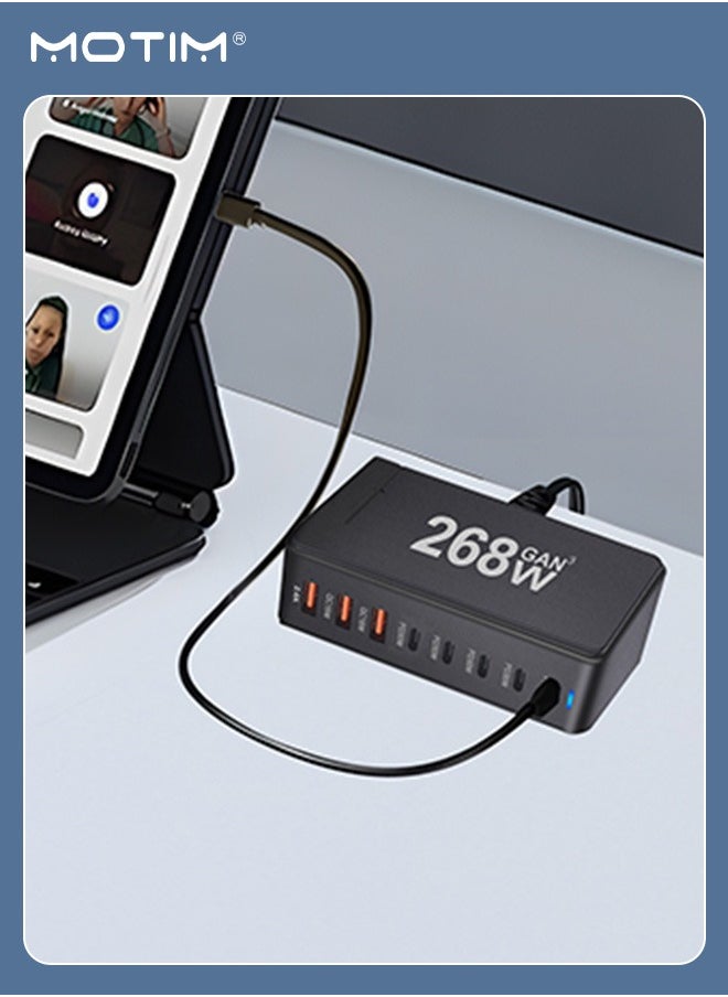 Motim - 268W GaN USB C Fast Charger, 8 Port Type C Fast Charging Station Hub, PD 100W Power Laptop Charger, Strip Adapter Plug Cube, Multiple Use 5 PD USB C 3 QC USB A for MacBook Air Sumsung S24 S23 S22 Ultra iPhone 15 14 13 iPad Pro - Image 1