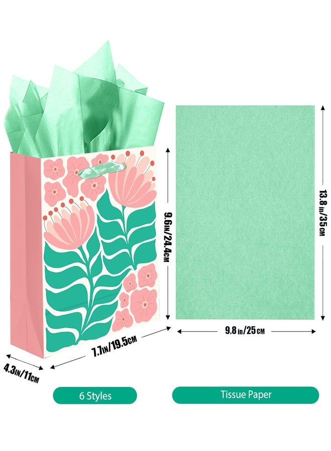 qiqee Medium Paper Gift Bags with Tissue Paper Handles 6PCS Springtime Flowers Cardboard Floral Gift Bags for Women Mom Grandma Party Supply (6PCS Bags+Tissue Paper - Image 5