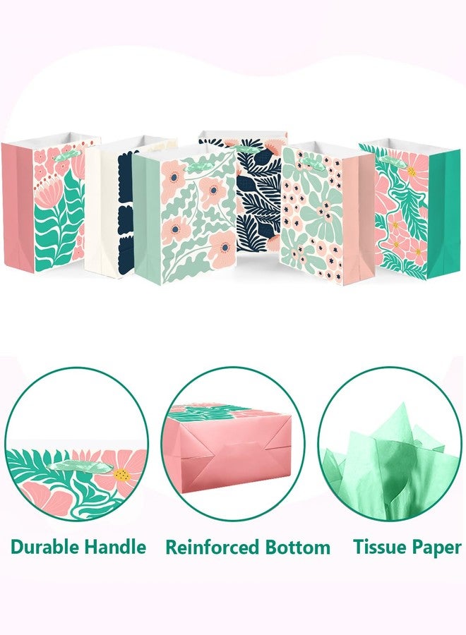 qiqee Medium Paper Gift Bags with Tissue Paper Handles 6PCS Springtime Flowers Cardboard Floral Gift Bags for Women Mom Grandma Party Supply (6PCS Bags+Tissue Paper - Image 3