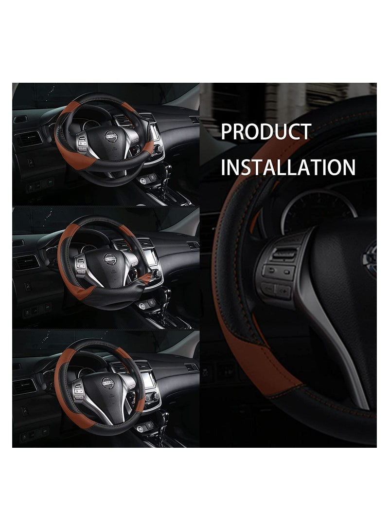 Leather Car Steering Wheel Cover, Non-Slip Microfiber Protector, Universal Fit for Most Vehicles, Breathable Design for All Seasons, 15" Ergonomic Comfort Grip - Image 2