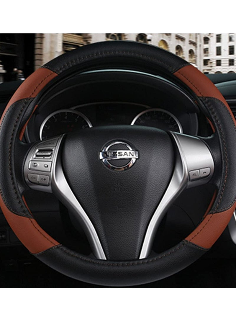 Leather Car Steering Wheel Cover, Non-Slip Microfiber Protector, Universal Fit for Most Vehicles, Breathable Design for All Seasons, 15" Ergonomic Comfort Grip - Image 3