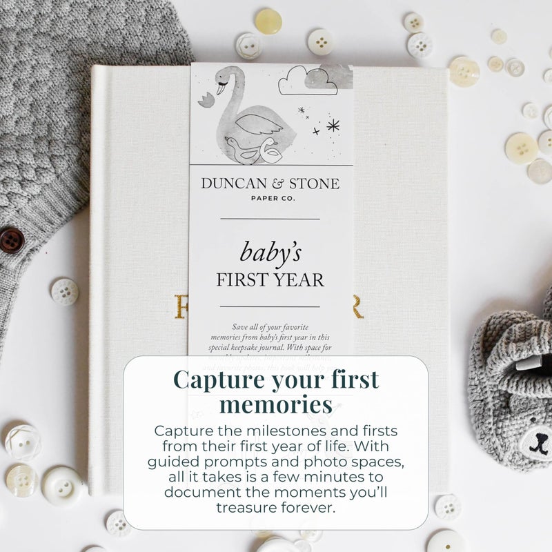 DUNCAN & STONE PAPER CO. Baby First Year Book - Heirloom Keepsake Baby Memory Book to Record Important Milestones, Favorite Photos & More - Pregnancy Books (Cream,112 Pages) - Image 3