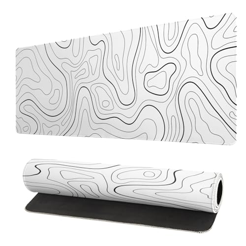 Brecoy Extended Gaming Mouse Pad, Large Gaming Mouse Waterproof with Stitched Edges, Non-Slip Desktop Pad for Home and Office, Level Up Your 31.5x11.8 Inch… (White Topographic) - Image 1