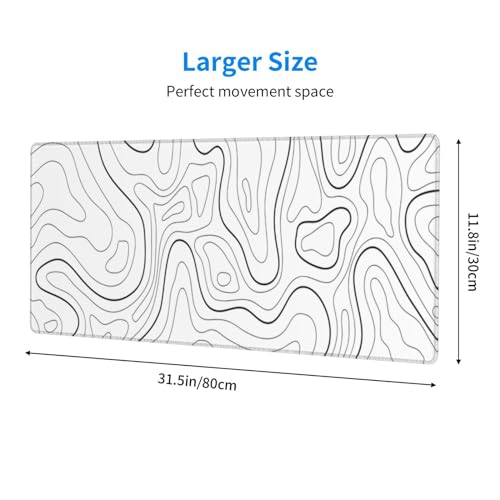 Brecoy Extended Gaming Mouse Pad, Large Gaming Mouse Waterproof with Stitched Edges, Non-Slip Desktop Pad for Home and Office, Level Up Your 31.5x11.8 Inch… (White Topographic) - Image 2