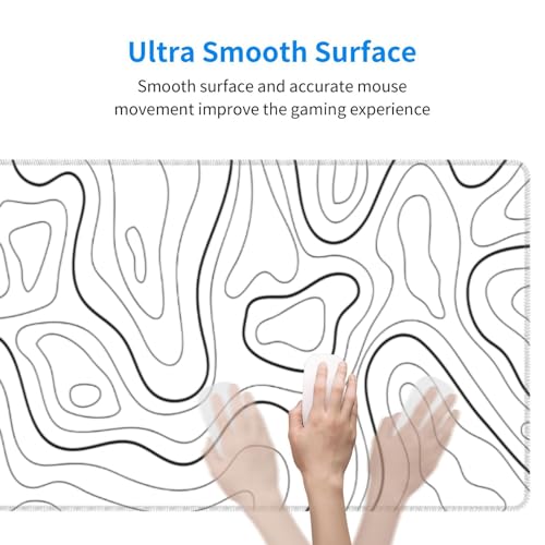 Brecoy Extended Gaming Mouse Pad, Large Gaming Mouse Waterproof with Stitched Edges, Non-Slip Desktop Pad for Home and Office, Level Up Your 31.5x11.8 Inch… (White Topographic) - Image 4