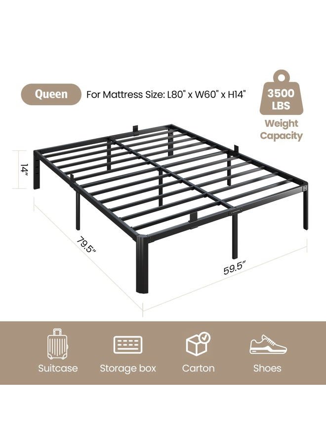 BOLTRISE Metal Bed Frame Queen Size 14 Inch 3500 lbs Heavy Duty Platform Bed Frames Steel Slats Noise Free No Box Spring Needed Easy Assemble Sturdy Bedframe with Storage and Mattress Retainers - Image 2