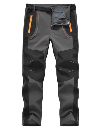 TBMPOY Men's Snow Ski Hiking Pants Waterproof Fleece Lined Pants Outdoor Mountain Softshell with Belt 02 Thick Steel Grey XL - Image 1