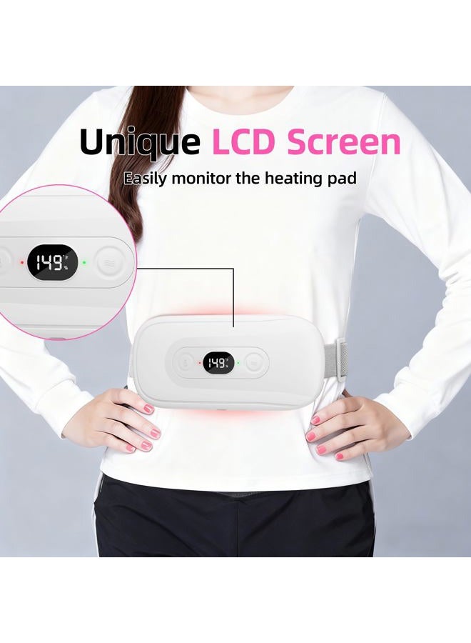 Hirane Electric Portable Heating Pad for Menstrual Cramps: 6 Heat Levels, 6 Vibration Modes, 30-60 Mins Timer, Cordless, Travel-Friendly, Period Pain Relief, White - Image 3