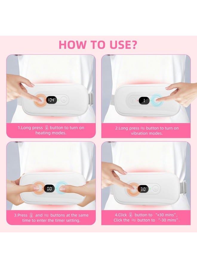 Hirane Electric Portable Heating Pad for Menstrual Cramps: 6 Heat Levels, 6 Vibration Modes, 30-60 Mins Timer, Cordless, Travel-Friendly, Period Pain Relief, White - Image 4