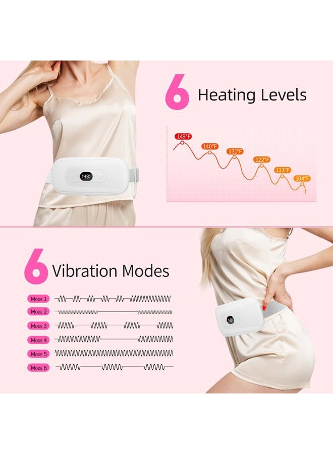 Hirane Electric Portable Heating Pad for Menstrual Cramps: 6 Heat Levels, 6 Vibration Modes, 30-60 Mins Timer, Cordless, Travel-Friendly, Period Pain Relief, White - Image 2