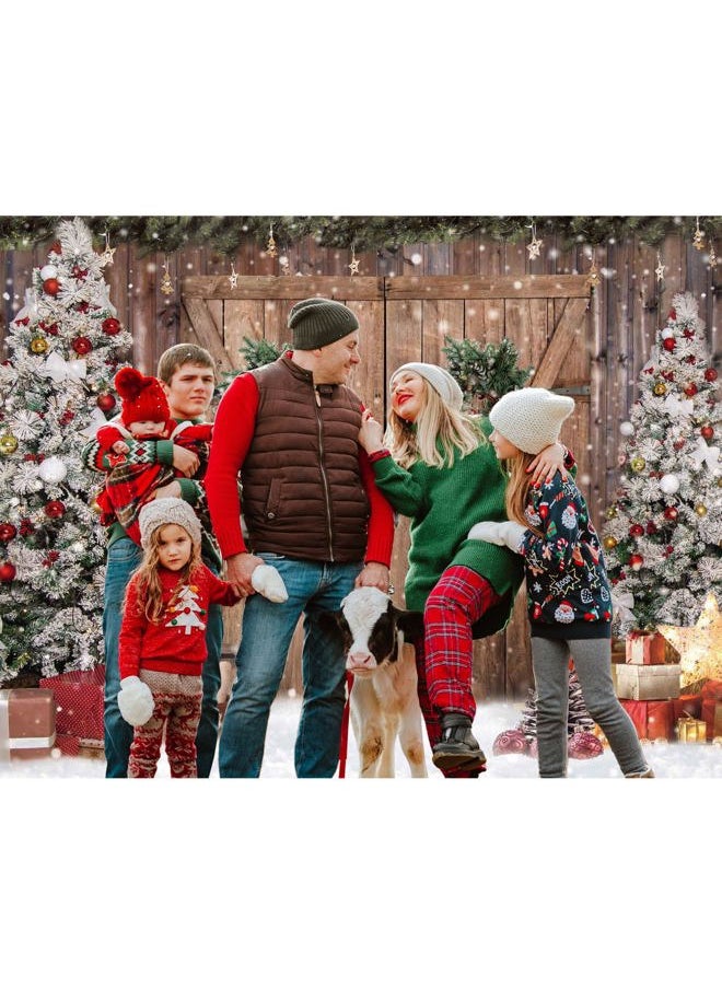 Felortte - 10x8FT Polyester Fabric Winter Christmas Rustic Barn Wood Door Photography Backdrop Xmas Tree Snow Background Banner for Family Holiday Party Decoration Supplies Photo Studio Props Pictures - Image 1