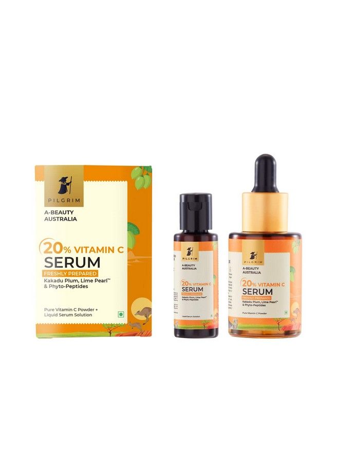 PILGRIM Australian 20% Vitamin C Serum (Freshly Made) For Glowing Skin With Kakadu Plum & Lime Pearl™; Nonirritating 99% Vitamin C Powder (Eaa) + Liquid Serum Solution ; For Women & Men ; 25 Ml - Image 1